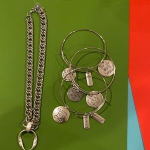 Silver Charm Bracelet and Necklace Set